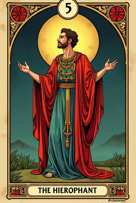 Major Arcana tarot card, No. 5. The Hierophant, Art Nouveau, high saturation
