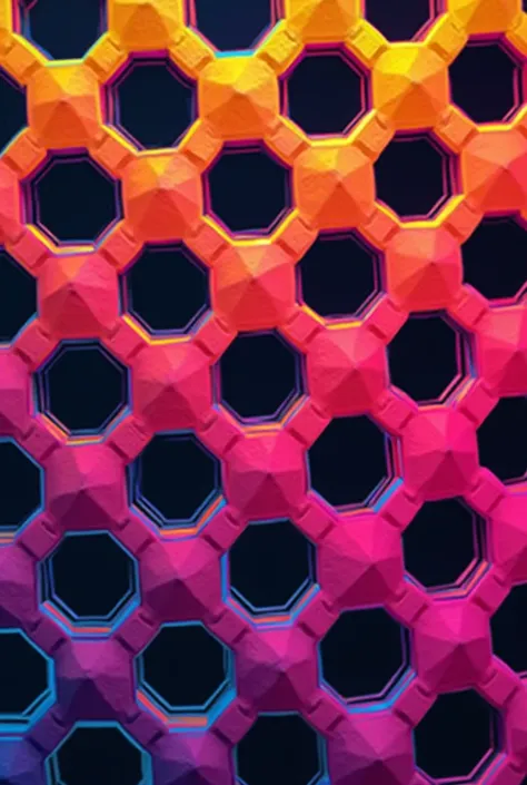 Generate a flat Neon Honeycomb Shapes  Pattern Design for Tshirt Print 