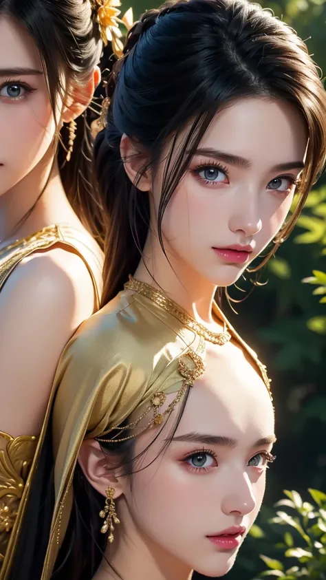 ((2girls)), standing side by side, masterpiece, Best Quality, Illustration, Ultra-detailed, finely detail, hight resolution, 8K Wallpaper, Perfect dynamic composition, Beautiful detailed eyes , Sexy face, Face feeling ecstasy, Face at the peak of sexual ar...