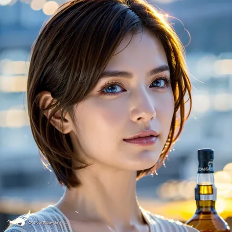 (Realistic, 超Realistic:1.4), 16K HDR, High resolution,((Whiskey Glass)),((Whiskey Bottle)),((Whiskey Glass)),Happy Smile、Short Hair,The best smile、Japanese Actress,so beautiful(It looks like the real thing),Evening Dresses,Cocktail Dresses、Whiskey Bottle、T...