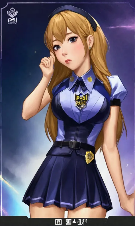 cute yuna (age 25, sexy outfit with miniskirt, PSI police emblem) she is touching her head withher hand and has a surprised expression, she has a corona of swirling psychic energy, Bangkok
