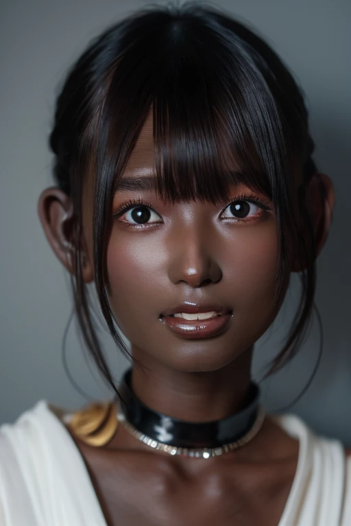 best quality, masterpiece, highres, (detailed:1.4), 1 girl, black hair, (((( dark skin:1.55 )))), extremally thin eyebrows , thi...