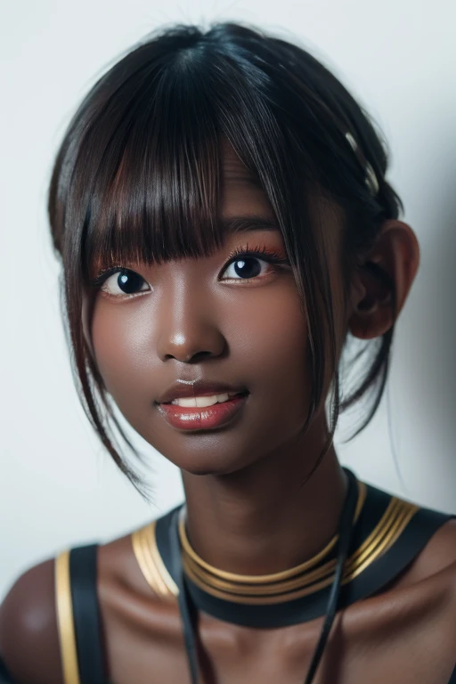 best quality, masterpiece, highres, (detailed:1.4), 1 girl, black hair, (((( dark skin:1.55 )))), extremally thin eyebrows , thi...