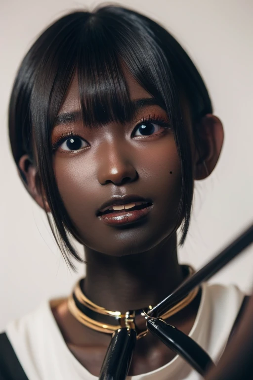 best quality, masterpiece, highres, (detailed:1.4), 1 girl, black hair, (((( dark skin:1.55 )))), extremally thin eyebrows , thi...