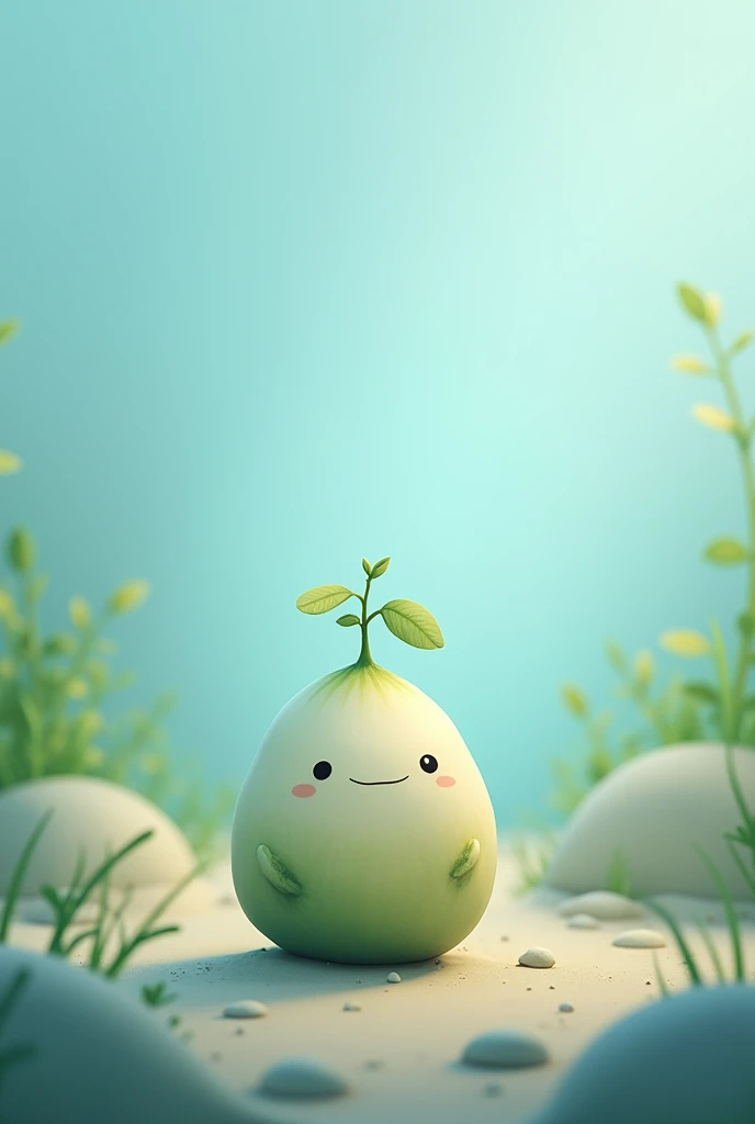 Neutral Seed Character Round Seed Blue Green White Background Sprouting Seed Cool Plant Cute One Head Deformed