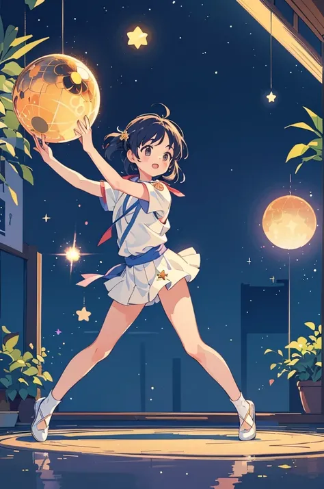 (masterpiece, best quality),japanese city-pop illustration,,(Lets take a trip to Mercury ride on a dazzling mirror ball. What will be there when I see it someday? If we dance the night away between the twinkling stars, Ill take you to an even brighter plac...