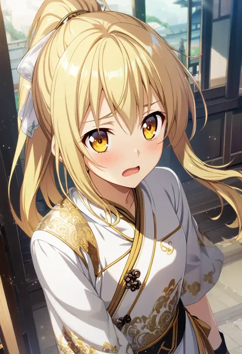 1boy, long blonde hair, ponytail, golden eyes, chinese white clothes, teenage, CG