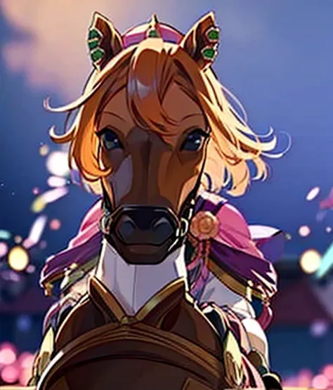 彼女は金色の馬と仲良くしています🐴there is a chestnut horse🐎　blonde wometersan riding a horse　riding a thoroughbred🐎　surrounded by cherry blossom...