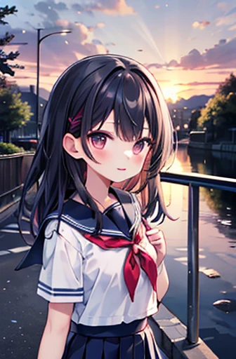 {masterpiece}, {highest quality},1 girl,school_uniform,sunset,大きい胸