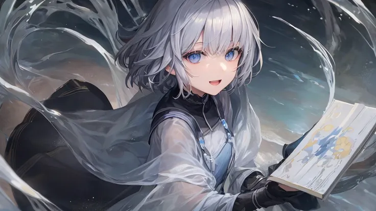 Ultra HD,Look at the viewers, and, 20 years old, 非常にShort Hair, Long bangs between the eyes, Pale blue eyes, Very detailed,(masterpiece、Best Quality),Gray Hair、Laughter、wonderful, Silver Hair, iris, Short Hair、Small face、明るいsmile、(Detailed face) ,Professio...