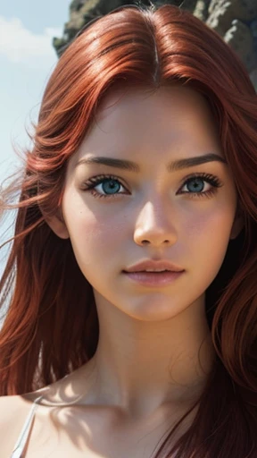 Realistic photo of a beautiful young Ariel woman focus on face