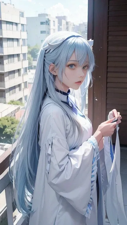 anime depiction、ultra real、/(the model is『a certain magical index』index of, /), apartment balcony　/(blue long hair、white sister ...