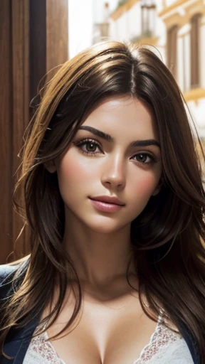 Realistic photo of a beautiful young Spanish woman focus on the face