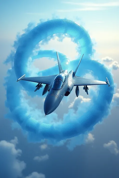 Photorealistic, a jet fighter flying in the sky, a translucent blue snake coiling and swirling around the fighter like a tunnel, the blue snake opening its mouth wide to swallow the fighter, surrealism, fantasy world, an image of the moment a jet fighter b...