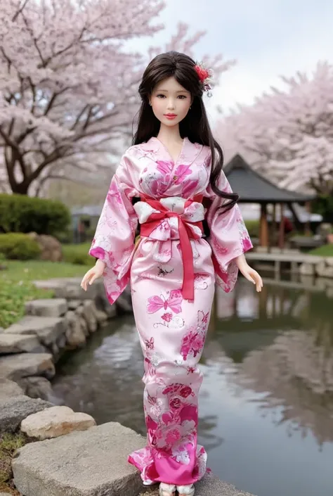 japanese girl barbie doll(wearing pink kimono),huge breasts