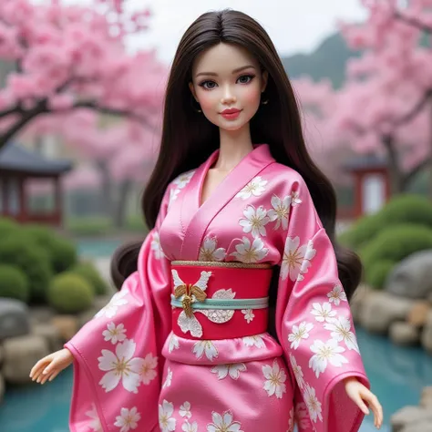 japanese girl barbie doll(wearing pink kimono),huge breasts