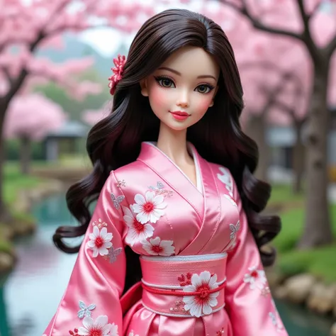 japanese girl barbie doll(wearing pink kimono),huge breasts