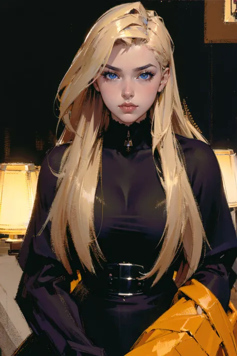 (best lighting) (best quality, masterpiece:1.2), (absurdres), 4k, (detailed eyes), (detailed face), woman, very long blonde hair, curvy, futuristic fashion, solo, cinematic, soft lighting, centred, bold background