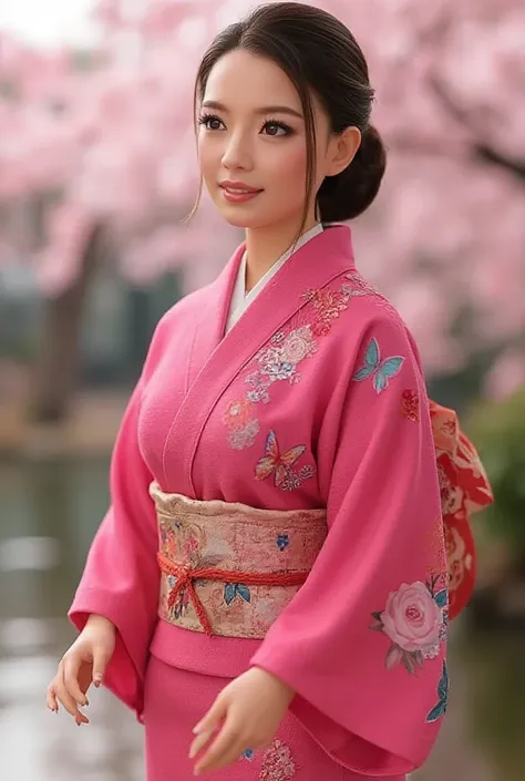 japanese girl barbie doll(wearing pink kimono),huge breasts