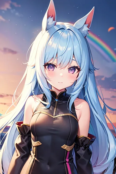 Horse Girl、Horse ears on head、Rainbow hair colour、Gradient hair texture、Long Hair、Rainbow Eyes、whole body、