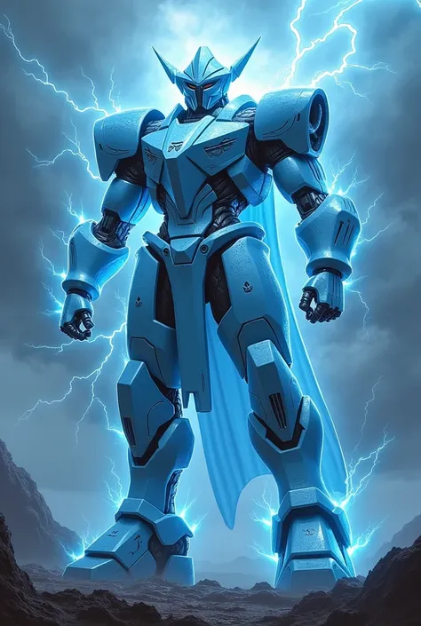 Light blue armor in the style of Thor, a mecha that can control lightning,