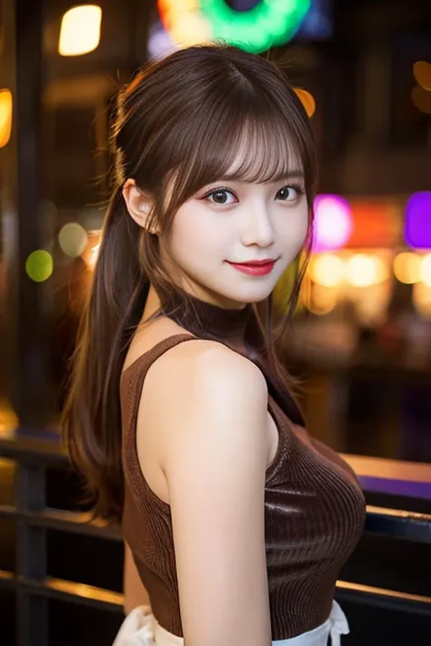 1 girl in nightclub, (8k), (Photorealsitic:1.5), Raw photography, (Top image quality:1.4), (sharp focus:1.5),  (PurerosFace_v1:0.5), top-quality, ​masterpiece, high resolution, Soft lighting, slender, pretty woman:1.4, (natural smile), happy expression, in...