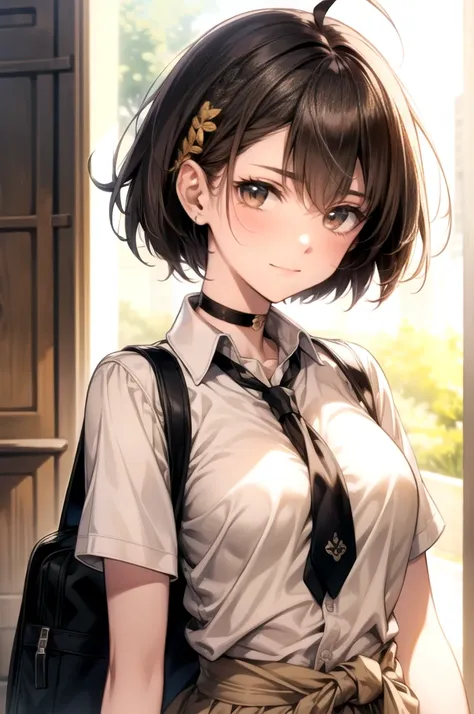 baltimore, baltimore, brown hair, (yellow eyes:1.5), braid, ahoge, short hair, french braid, hair between eyes, bob cut,
break b...