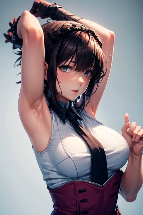 High resolution 8K,Detailed face,bpdy details,Perfect figure,ultra high quality,1 girl,sleeveless shirt,Raise your arms,armpit, Sweating Hairy armpits