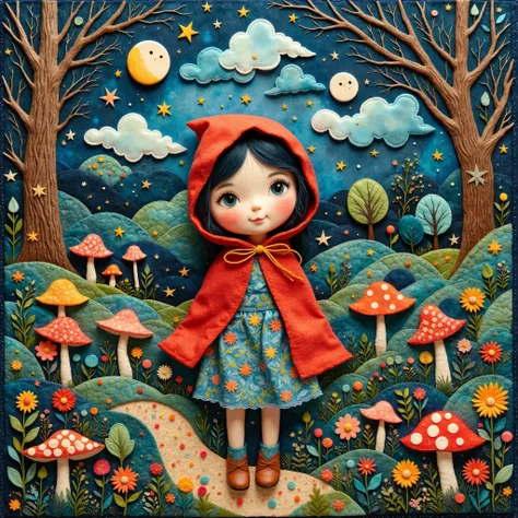 (masterpiece, best quality:1.2), (little red riding hood:cute fairy tale world),handmade style