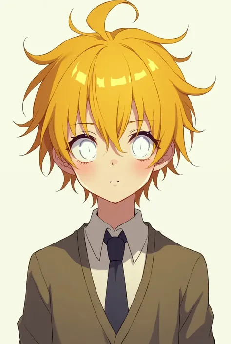 Anime boy studen high school yellow hair with white eyes 