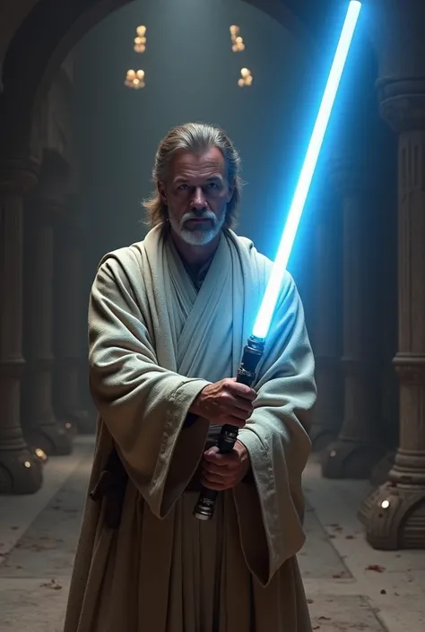 jedi man brown hair with blue lightsaber (realiste)