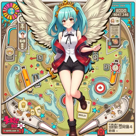  Cartoon picture of ai interactive app on pinball game Anime-style image of a woman holding a sword and wings, from Ark Night, From Azur Lane Games, azure lane style, Pixel art by artist kirokaze, guweiz on artstation pixiv, Ark Night, guweiz on pixiv arts...