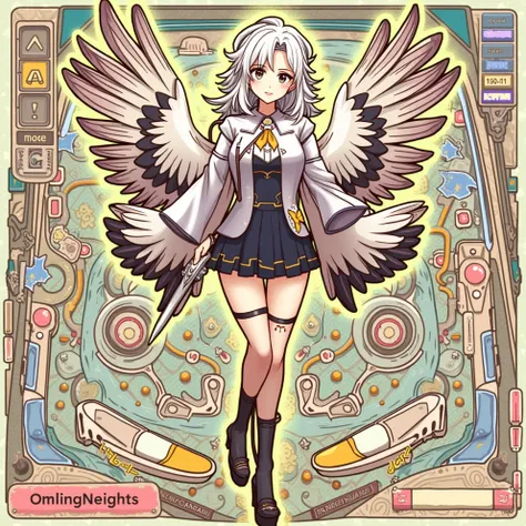  Cartoon picture of ai interactive app on pinball game Anime-style image of a woman holding a sword and wings, from Ark Night, From Azur Lane Games, azure lane style, Pixel art by artist kirokaze, guweiz on artstation pixiv, Ark Night, guweiz on pixiv arts...