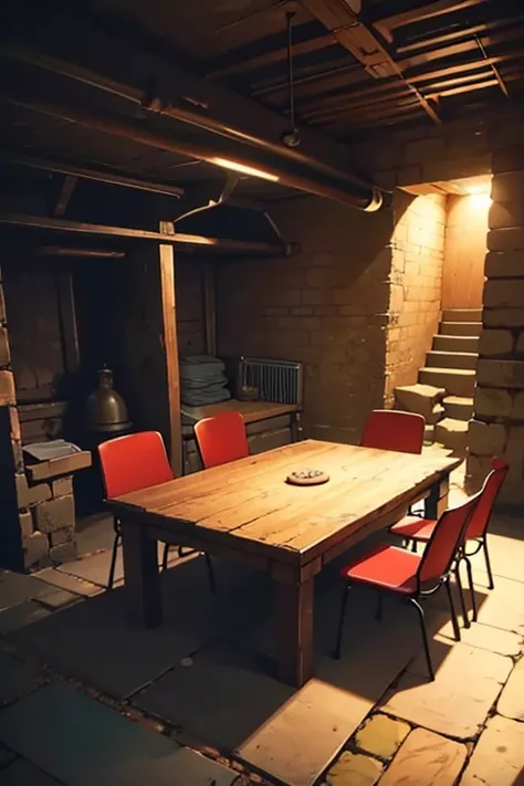 A secret room in a underground basement,Many peoples sitting around a table