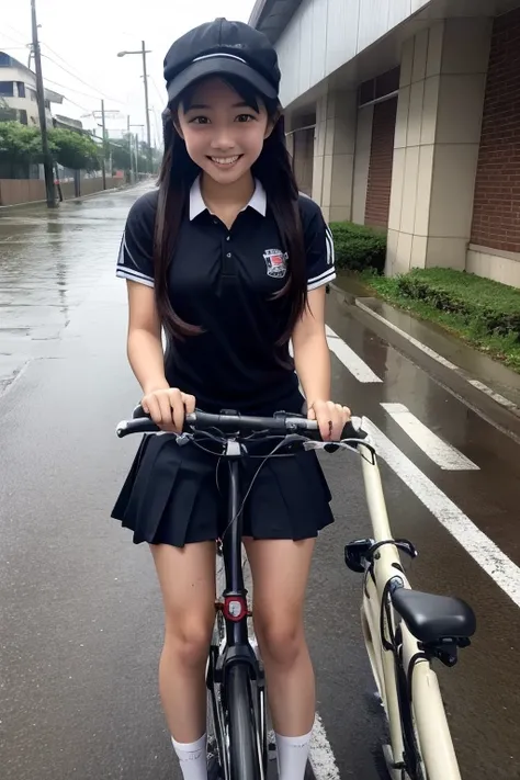 In the typhoon、High school girl riding a bicycle