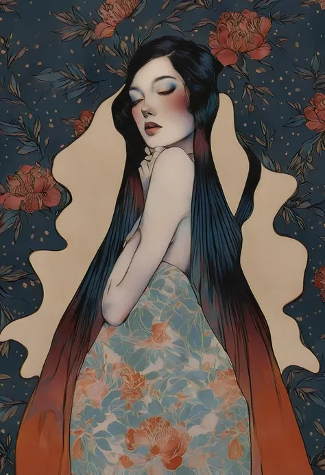 chiaroscuro technique on sensual illustration of an elegant , retro and vintage ,silky flower around body, matte painting, by Hannah Dale, by Harumi Hironaka, extremely soft colors, vibrant, pastel, highly detailed, digital artwork, high contrast, dramatic...