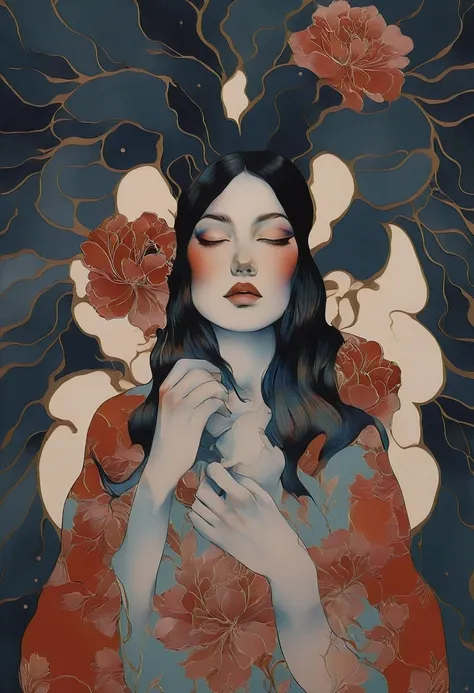 chiaroscuro technique on sensual illustration of an elegant , retro and vintage ,silky flower around body, matte painting, by Hannah Dale, by Harumi Hironaka, extremely soft colors, vibrant, pastel, highly detailed, digital artwork, high contrast, dramatic...