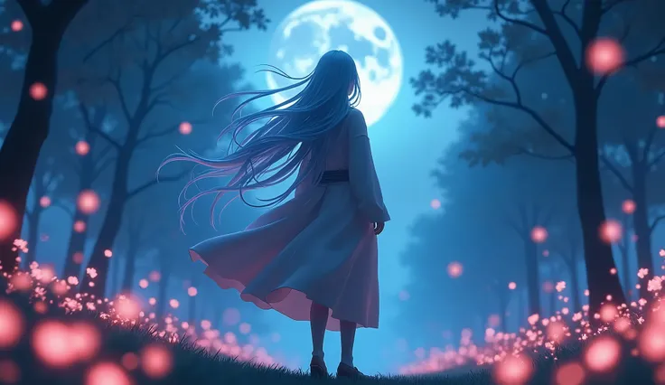 Cute Naruto wallpaper , 3D Rendering, blooming, vibrant colours High Resolution, Blue eyes, Long Hair, Film Grain, Drop Shadow, Optical Illusion, night time back ground, moon light 