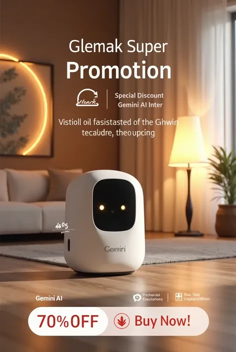 Bottom: A modern and cozy environment, com o assistente de inteligência artificial Gemini Featured.

Leading text:

"Glemak Super Promotion!"
"R&#39;s Gemini Artificial Intelligence$ 2.299,00 for just R$$ 1.299,00!"
Visual Elements:

A seal of "Special Dis...