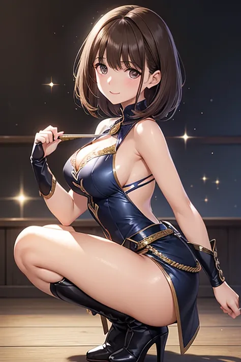 my grandmother、Shiny brown hair, Short Hair, (Beautiful brown eyes、Sparkling eyes, Fine grain)、smile、Ultra-detailed eyes、Highly detailed face, Highly detailed eyes,Cowboy Shot、


  ,Small waist and big breasts and butt , s shape body (Dry) She is wearing a...