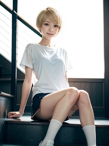 muste piece, Top quality, 8K, , japanese girl,10yo, slender, Raw photo, absurd, award-winning portraits, (detailed face, shy smile), solo, Transparent white T-shirt made of very thin material、 sailor uniform, short sleeve, idol face, super mini skirt, shor...