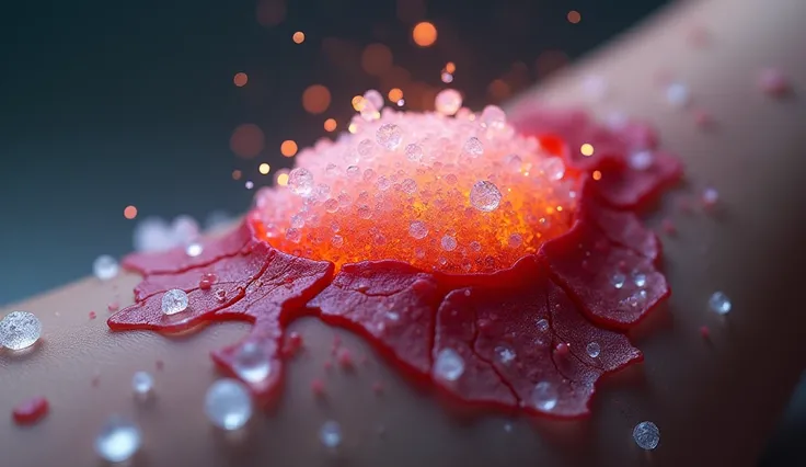 A wound being treated with salt, glowing as it heals.