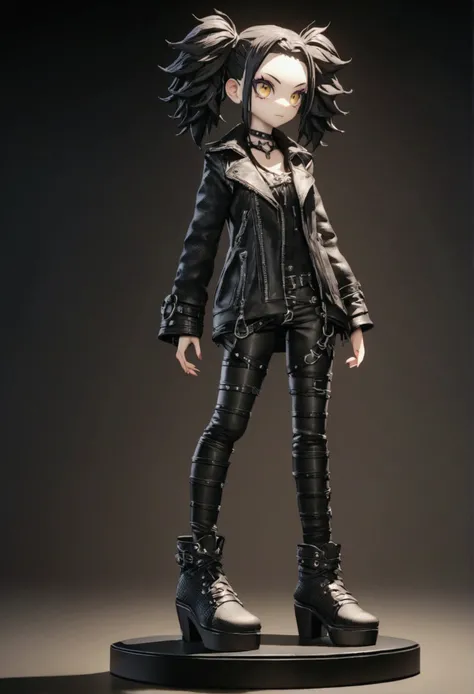 Character sculpture of a young anime girl, punk goth attire textured, Ultra Hd, Background Ultra Hd, full body