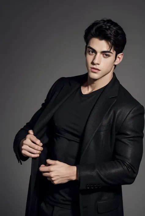 (absurdres, highres, extremely detailed, Ultra High Definition, masterpiece), a tall handsome muscular young man with a strong physique, (face: Matthew Daddario), solo, male model modern clothing, Full length portrait: 1.5, beautiful detailed eyes, beautif...