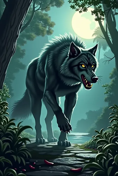 Female werewolf in a park