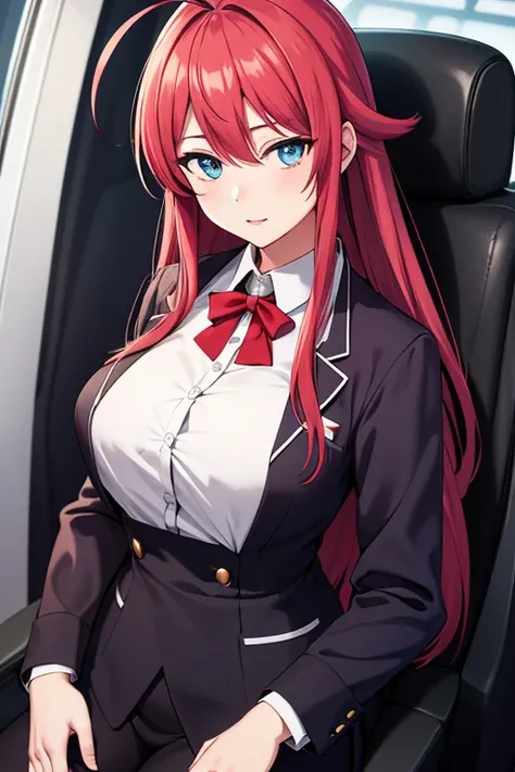 High resolution, masterpiece, 最high quality, High-resolution model, high quality, Ultra high definition, Red Hair, Long Hair, Ahoge,blue eyes, Large Breasts, Flight Attendant