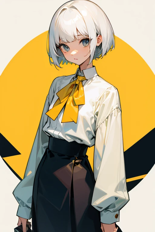 Short white hair, , Yellow blouse、Clothes、Front、Superior。((Reiwa Gal)).