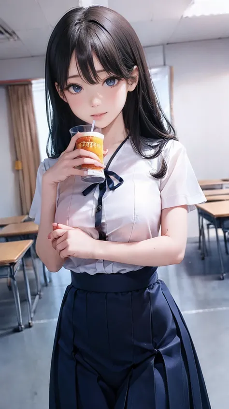 A woman in uniform is being fucked by a man, High school girl pose, Japanese, A super realistic high school girl, Japanese girl school uniform, wearing japanese school uniform, Very perfect position, Ultra-realistic high school girl, Private moments, Lower...