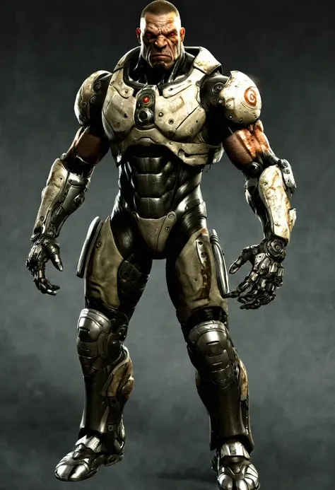 Quake 4 game character, strogg empire, villain, male with full body, cyborg strong,