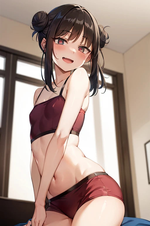 ((Best Quality)), ((masterpiece)), (be familiar with), Perfect Face, indoor, bedroom, Watching the audience,
One woman, I was,
Open Mouth, Ecstatic expression, blush, smile,
Small breasts, Flat Chest, , , child, Girl,
Long Hair, Twin bun hairstyle,
Leg spr...